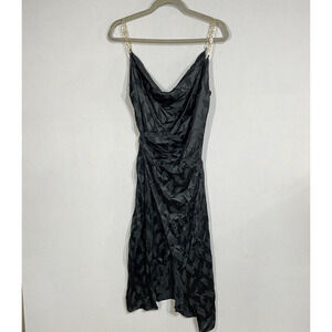Ronny Kobo Talia Dress Women XS Black Midi Cowl Neck Silk Party Chain Straps